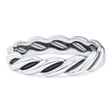 Rope Oxidized Band Solid 925 Sterling Silver Thumb Ring (4mm)